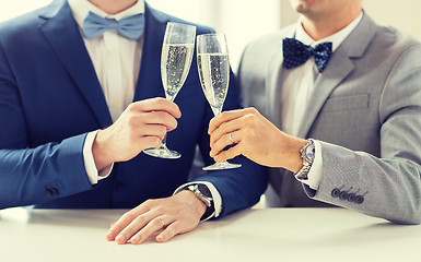 Image showing close up of male gay couple with champagne glasses