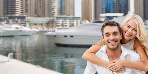 Image showing happy couple having fun over dubai city harbour