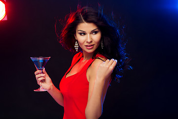 Image showing beautiful sexy woman with cocktail at nightclub