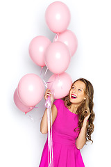 Image showing happy young woman or teen girl in pink dress