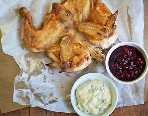 Image showing chicken tobacco with sauces