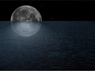 Image showing Full moon at sea