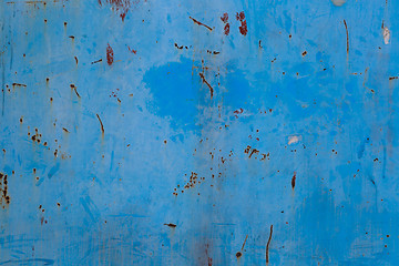 Image showing Old blue cracked paint on metal background