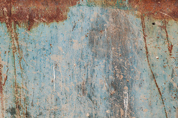 Image showing Old blue cracked paint on metal background