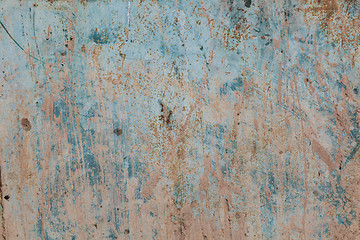 Image showing Old blue cracked paint on metal background