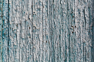 Image showing Old blue cracked paint on wooden background