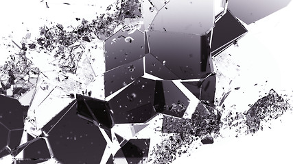 Image showing Pieces of smashed cracking glass on white