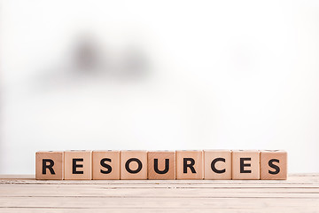 Image showing Resources sign on a wooden table