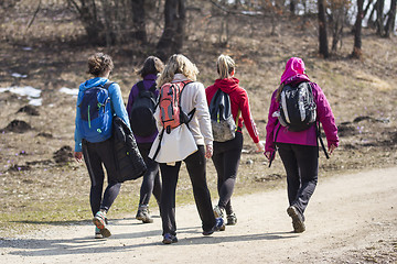 Image showing Young women during hiking
