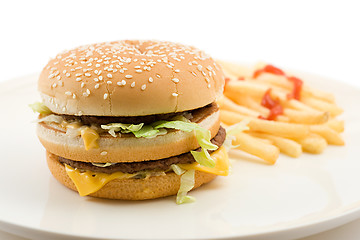 Image showing cheeseburger and french fries