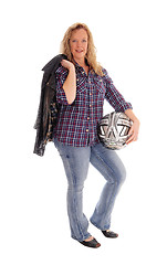 Image showing Blond woman with motorcycle helmet.