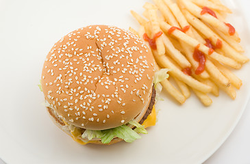 Image showing cheeseburger and french fries