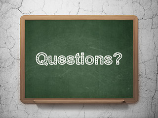 Image showing Learning concept: Questions? on chalkboard background