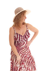 Image showing Happy blond woman with straw hat.