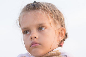 Image showing Portrait of a sad girl with frozen six years Soaked hair