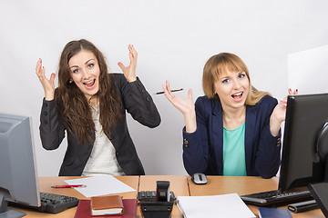 Image showing Two employee in the office expressed elation
