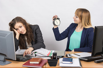 Image showing Waiting for the end of working hours by two employees of the office