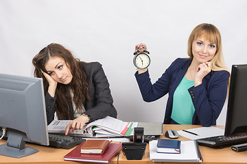 Image showing Two office workers wait for the end of the working day
