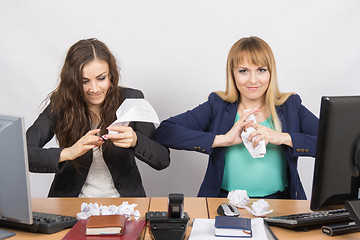 Image showing Employees of the office crumple paper with an evil expression individual