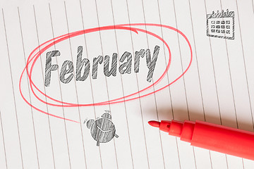 Image showing February sketch note with a red marker