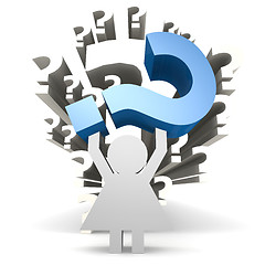 Image showing Girl icon hold a blue question mark