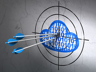 Image showing Cloud networking concept: arrows in Cloud With Code target on wall background