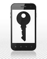 Image showing Safety concept: Smartphone with Key on display