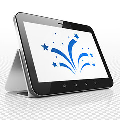 Image showing Holiday concept: Tablet Computer with Fireworks on display