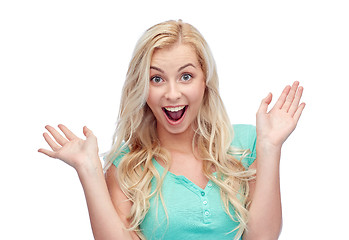 Image showing surprised smiling young woman or teenage girl