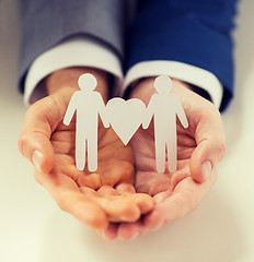 Image showing close up of happy male gay couple with love symbol