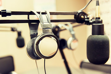 Image showing headphones at recording studio or radio station