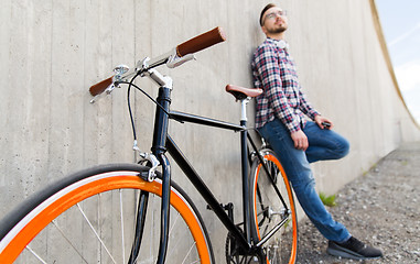 Image showing close up of hipster fixed gear bike and man