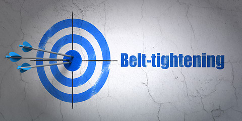 Image showing Finance concept: target and Belt-tightening on wall background