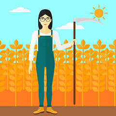 Image showing Farmer on the field with scythe.