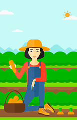 Image showing Farmer collecting carrots.