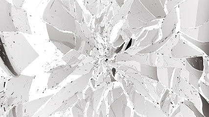 Image showing Pieces of broken or cracked glass on white