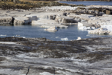 Image showing Glacial ice float away on a river bank, Iceland