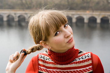 Image showing Portrait of the nice girl outdoor