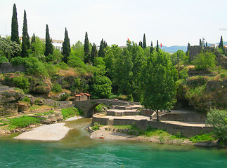 Image showing  ancient structures fortress bridges  River Moraca by historic d