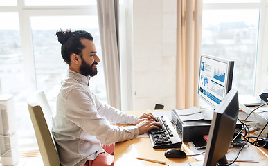 Image showing happy creative male office worker with computer