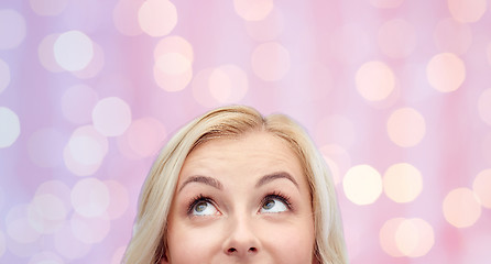 Image showing happy young woman or teenage girl face