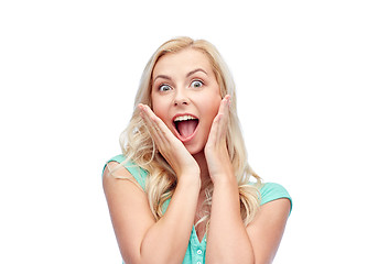 Image showing surprised smiling young woman or teenage girl