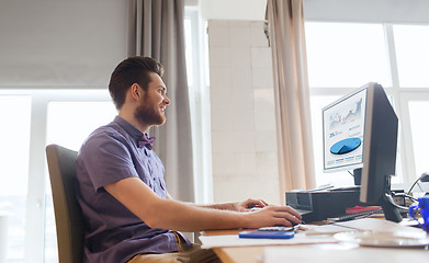 Image showing happy creative male office worker with computer