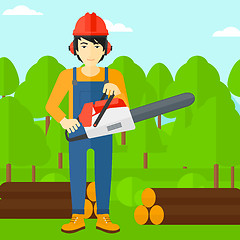 Image showing Lumberjack with chainsaw.