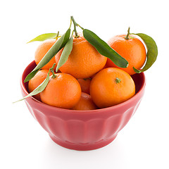 Image showing Tangerines on ceramic red bowl 