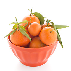 Image showing Tangerines on ceramic orange bowl 