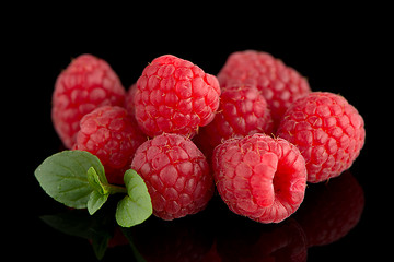 Image showing Raspberries with leaves