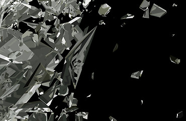 Image showing Sharp Pieces of shattered glass isolated on black