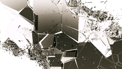 Image showing Pieces of broken or cracked glass on white