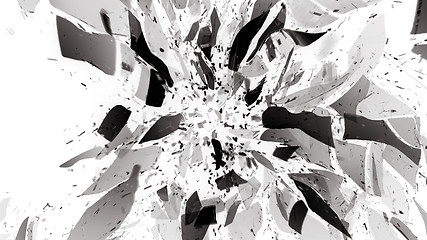 Image showing Breaking and Destructed glass on white with motion blur